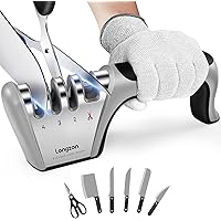 longzon [4 Stage] Knife Sharpener, Original Premium Polish Blades,4-in-1 Best Kitchen Knife Sharpener Really Works for Steel 