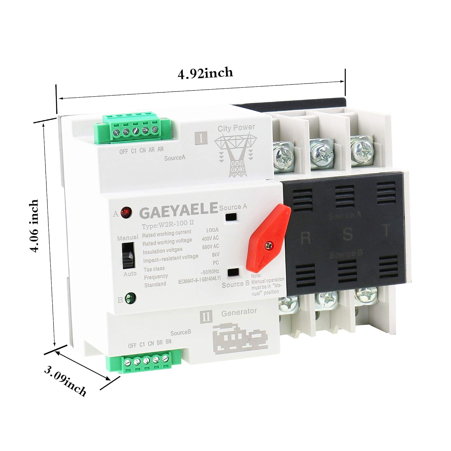 GAEYAELE Automatic Transfer Switch Three Phase ATS 100A 220V Power Transfer Switch Din Rail Mounted Controller Electrical Type(3P-100A-AC220V) - Image 3