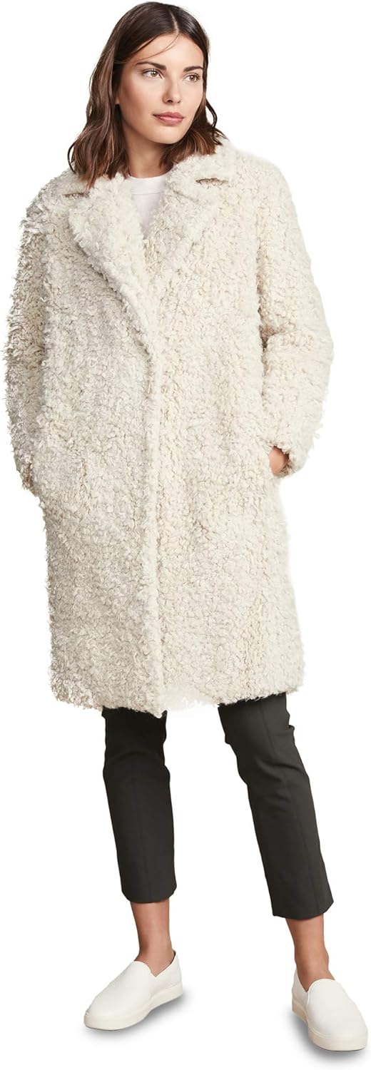 Vince Women's Shaggy Coat, Porcelain, Off White, XSmall