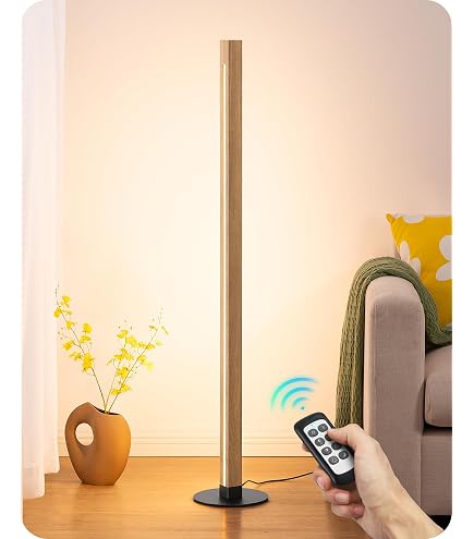 EDISHINE Wooden Floor Lamp with Remote, Dual Lighting, 7CCT