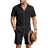 GINGTTO Men's Summer Beach Outfits 2 Piece Short Sleeve Shirts and Shorts Vacation Sets