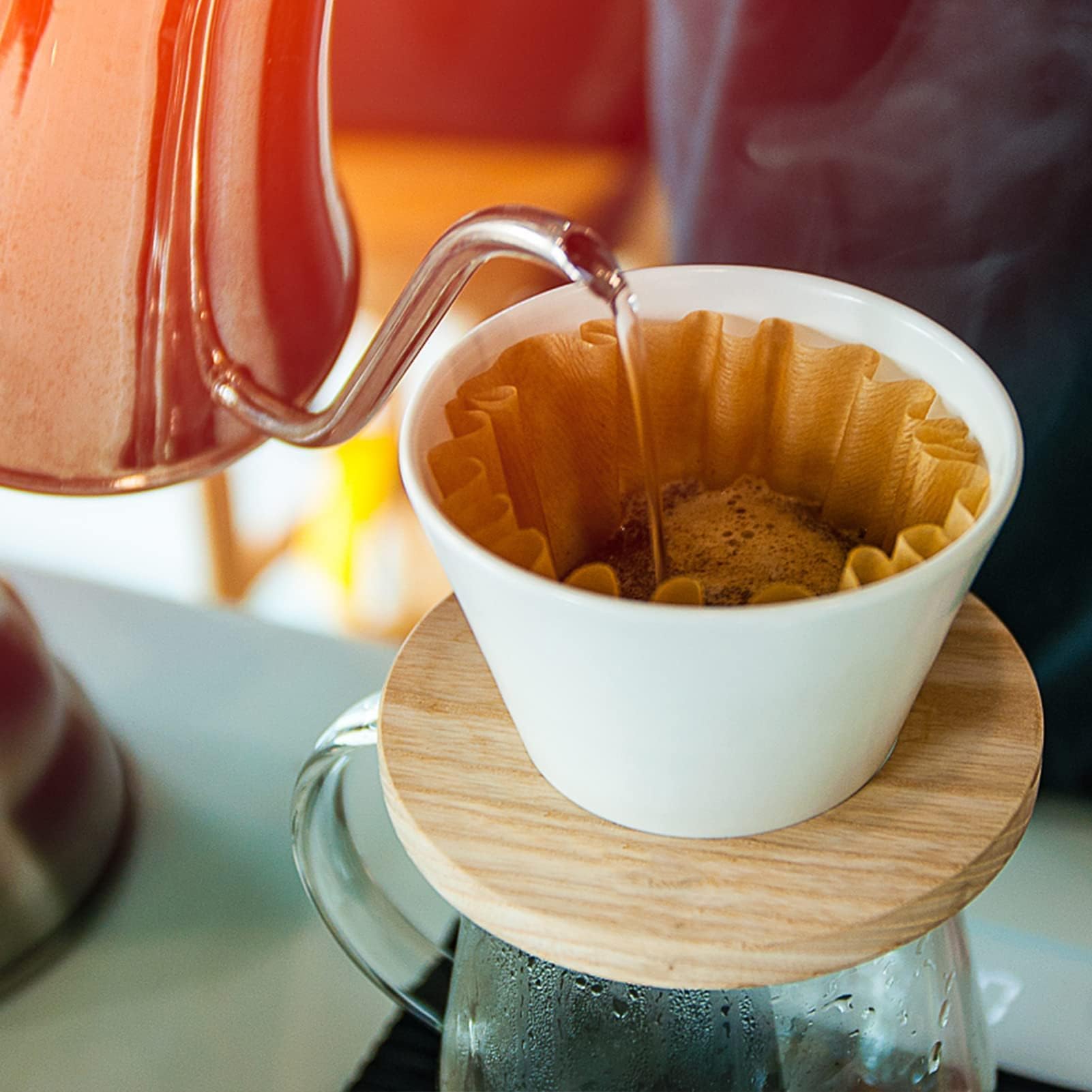 2-5 Cup Coffee Filters, Pack of 100 Unbleached Coffee Filters 5 Cup, Thicken Natural Coffee Filter Basket for Commercial, Home Coffee Maker, Pour Over Coffee Kit (Brown, W02)