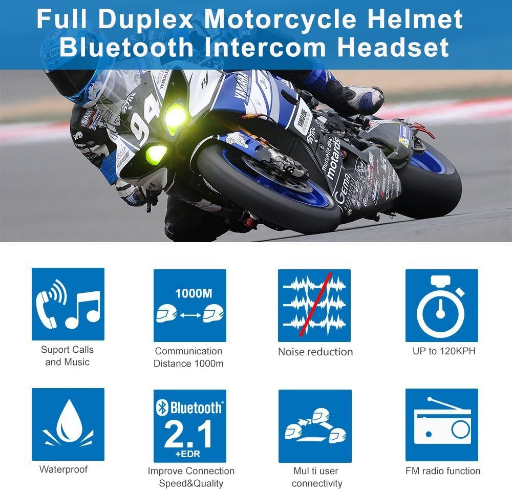 Radio FM Freedconn Moto Oreillette Bluetooth Casque de