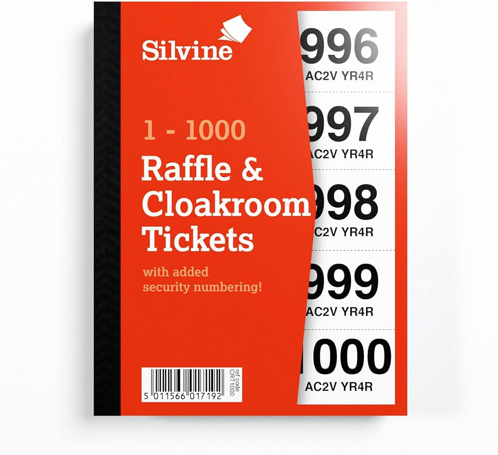 Silvine Cloakroom Tickets 1-1000 with Security Numbering CRT1000 Single