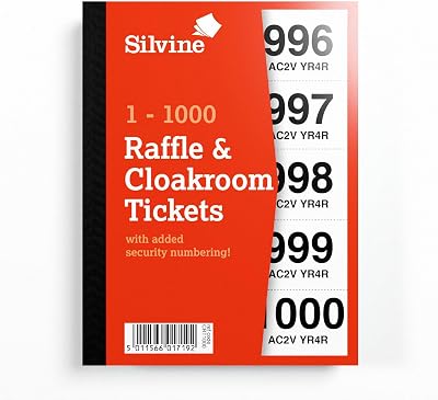 Silvine Cloakroom Tickets 1-1000 with Security Numbering CRT1000 Single