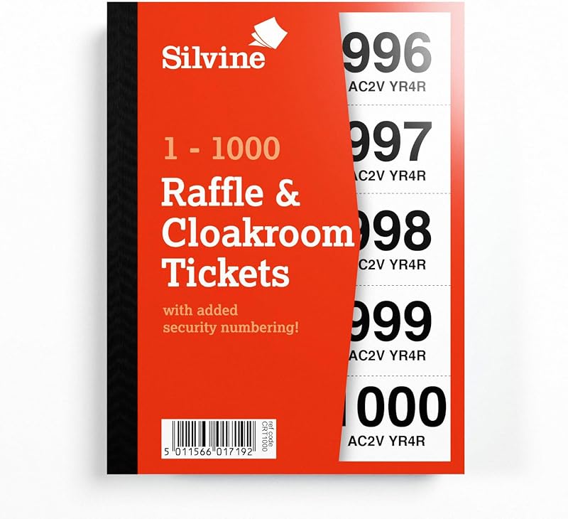 Silvine Cloakroom Tickets 1-1000 with Security Numbering CRT1000 Single