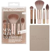Real Techniques New Nudes On the Glow Mini Brush Kit, Compact Mirror | Easy touch-ups anywhere with a mini makeup brush set with compact mirror, travel makeup brushes and liquid cream powder