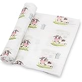 LollyBanks Swaddle Blanket, 100% Cotton Muslin Swaddle Blankets, Neutral Swaddle Blanket 47 x 47 Inches, Baby Blanket for Boys and Girls, Baby Essentials, Registry (Cow Print)