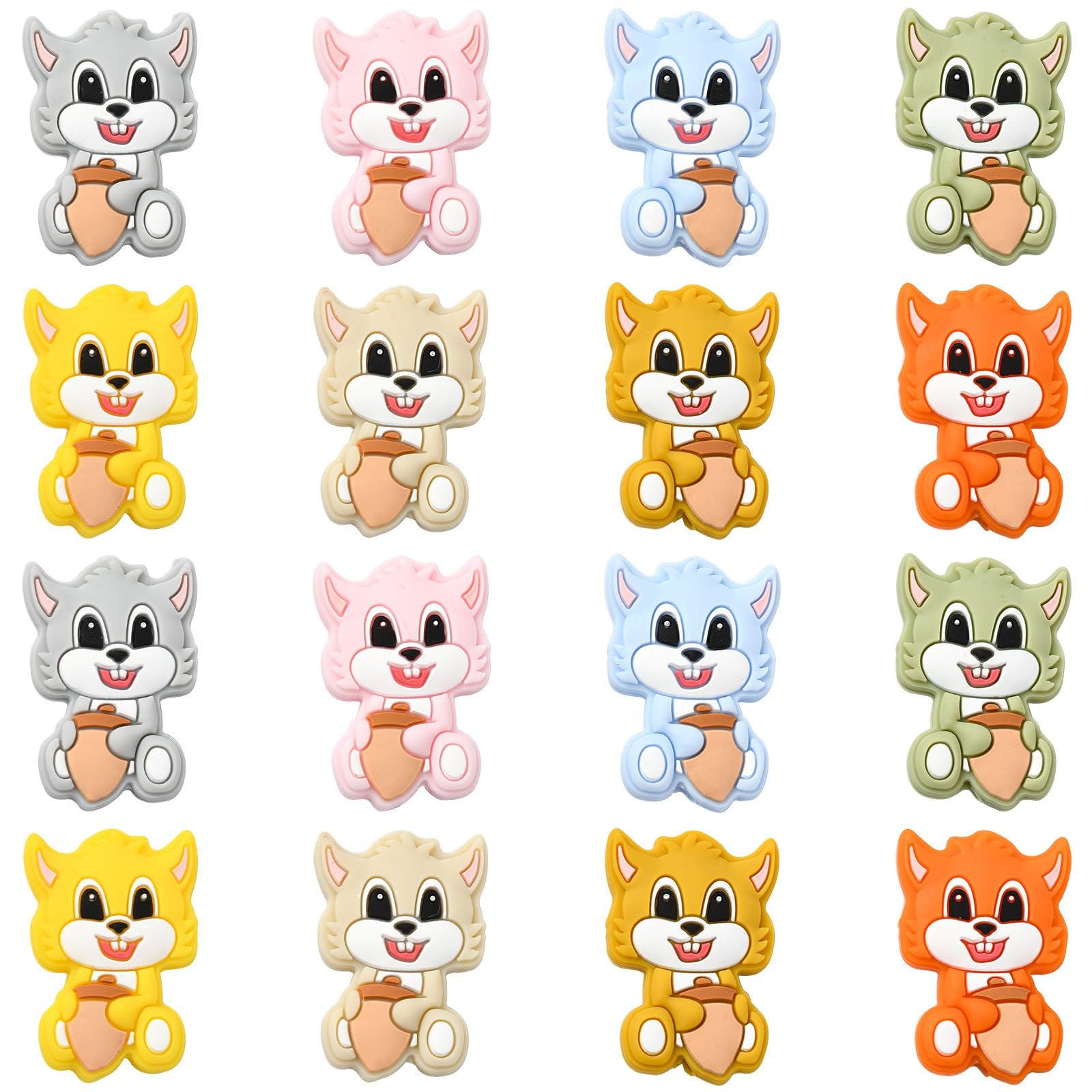 UR URLIFEHALL 16 Pcs 8 Styles Silicone Squirrel Beads Animal Silicone Focal Beads Rubber Spacer Loose Beads for Beadable Pens Jewellery Crafts