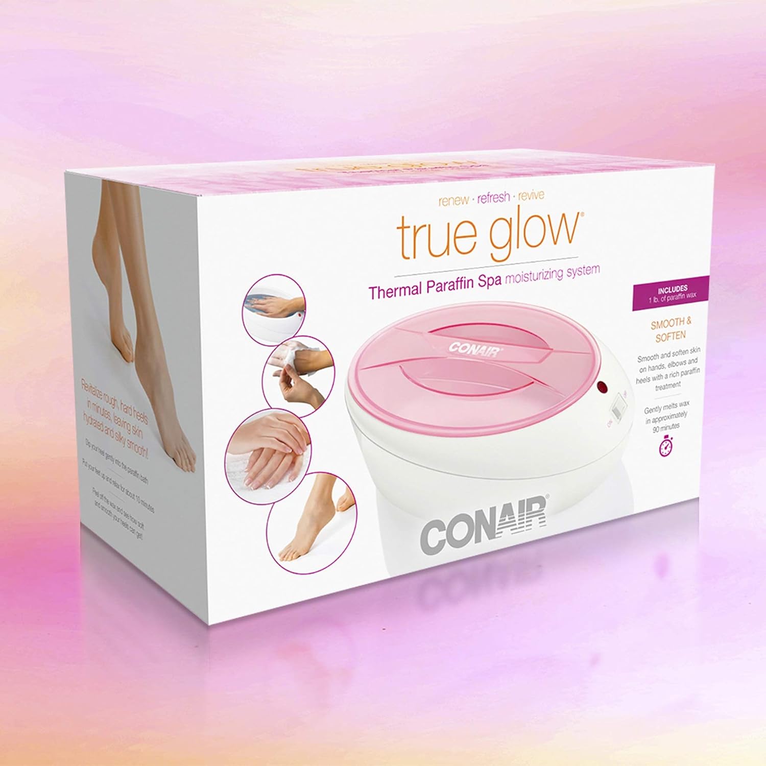 True Glow by Conair Thermal Paraffin Bath/Paraffin Spa Moisturizing System, Includes 1lb. Paraffin Wax, Pink : Conair Oil Bath For Hands : Beauty
