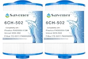 Savener PAS50SV-F2M Replaces Artesian Spa Filter,Compatible with Unicel 6CH-502, Filbur FC-0311，PAS502SV, PAS502SV-M, PAS50, Master Deluxe M60506, Excel XLS-604 Hot Tub Filter. 2 Pack