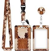 ID Badge Holder with Retractable and Detachable Lanyard,Badge Reel Breakaway Lanyard with Carabiner Clip for Women, Teachers, Nurses,Perfect Work and Office(Retro Brown Cows Animal)