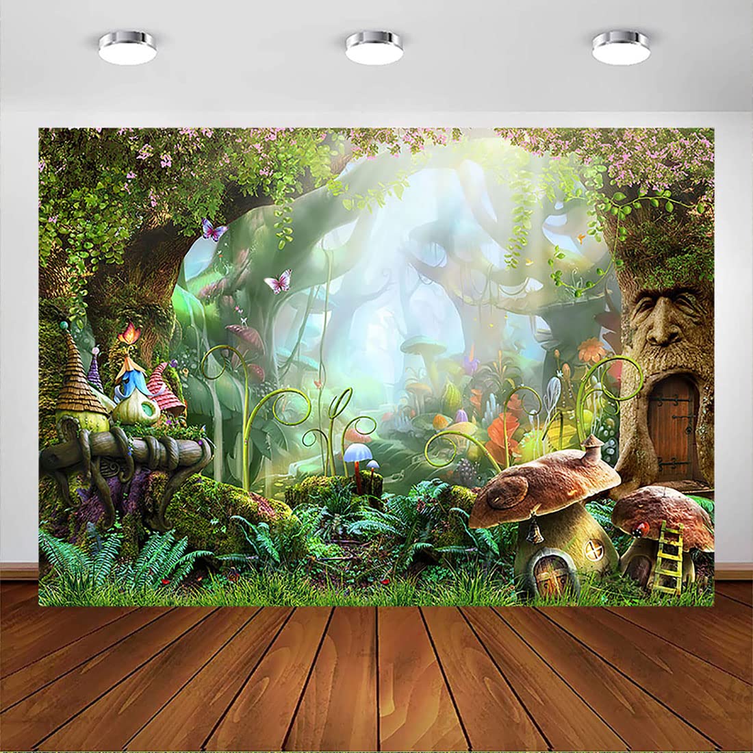 Avezano Fairy Tale Forest Backdrop Enchanted Mushroom Butterfly Fantasy Wonderland Spring Flower Background Children Newborn Kids Baby Birthday Party Picture Photobooth Studio Props (7x5ft)