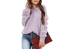 CHARMWM Girls Crochet Long Sleeve Crewneck Pullover Sweaters Kids Fall Winter Knit Jumper Tops