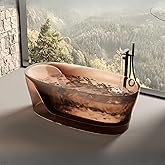 68" Edeyeu Colorful Freestanding Bathtub - Modern Crystal-Like Soaker Tub with Natural Resin Material, Durable Stand Alone Ba