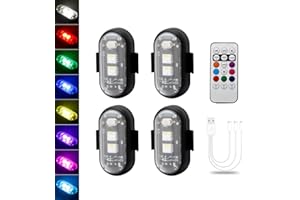 LECART 4 Pcs Magnetic Led Strobe Lights with Remote Control 8 Colors Wireless Led Anti Collision Lights Rechargeable Emergency Strobe Warning Flashing Lights for Cars Motorcycle Bike Drone Scooter