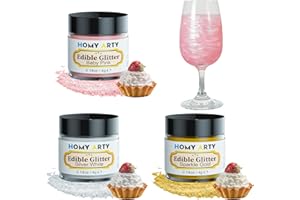 HOMY ARTY Edible Glitter - 3 Colors x 4g, Luster Dust Edible Glitter for Cakes, Vegan Drink Glitter, Edible Glitter Dusting Powder For Cocktails, Chocolate, Candy