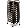 Seville Classics 10-Drawer Multipurpose Mobile Rolling Utility Storage Organizer with Tray Cart, Black