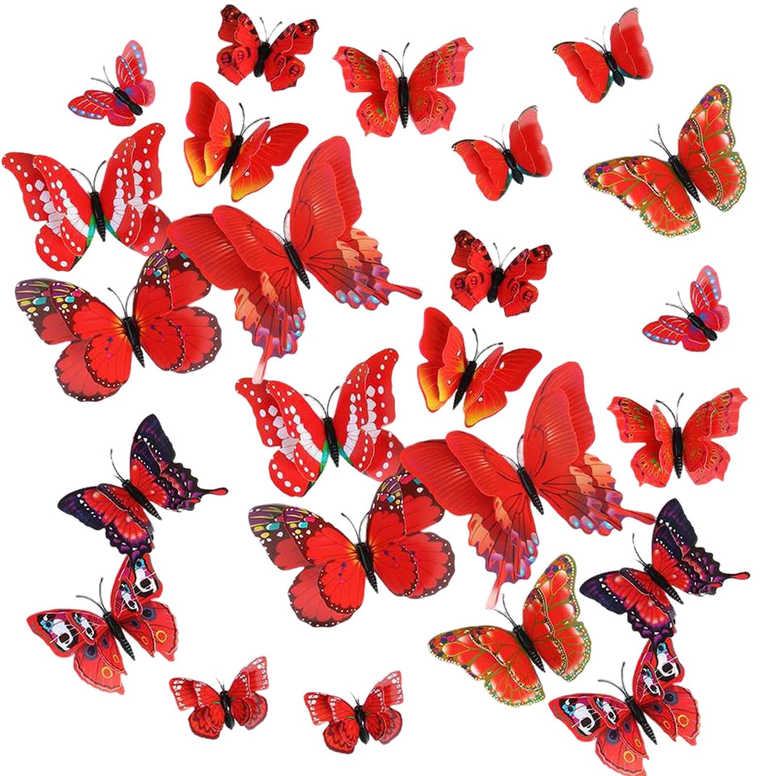 24PCS 3D Butterfly Wall Sticker,Double Layer Butterflies Decals for Walls,3D Butterfly Decorations for Home,Bedroom Accessories,Wedding,Party & Flower Decoration (Red)