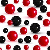 280Pcs Black&Red 20mm 14mm 8mm Pearl Bead Vase Filler for Centerpiece, No Hole Glossy Faux Pearls for Table Centerpiece Decor, Assorted Pearl Beads for Wedding Venue Decoration