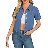 LifeShe Cropped Jean Jacket for Women Colored Short Sleeve Denim Jackets Summer Light Trucker Coat