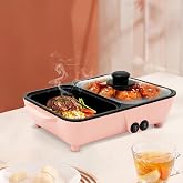 OCASAMI 2 in 1 Electric Hot Pot with Grill, Non-Stick Electric Hot Pot and Frying Pan Fast Heating Baking Pan Multifunctional Nonstick Griddle for BBQ, Steaks, Noodles &amp; More