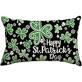 AVOIN colorlife Happy St Patricks Day Shamrock Throw Pillow Cover, 12 x 20 Inch Chalk Style Clover Cushion Case Decoration for Sofa Couch