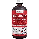 Liquid Iron Supplement | Organic Certified, Berry Flavor - Whole Food Vitamin C Absorption Boost & Blood Building B Vitamins - Methyl B12, L-Methylfolate & B6 - Supports Healthy Iron Levels - 7.6 oz