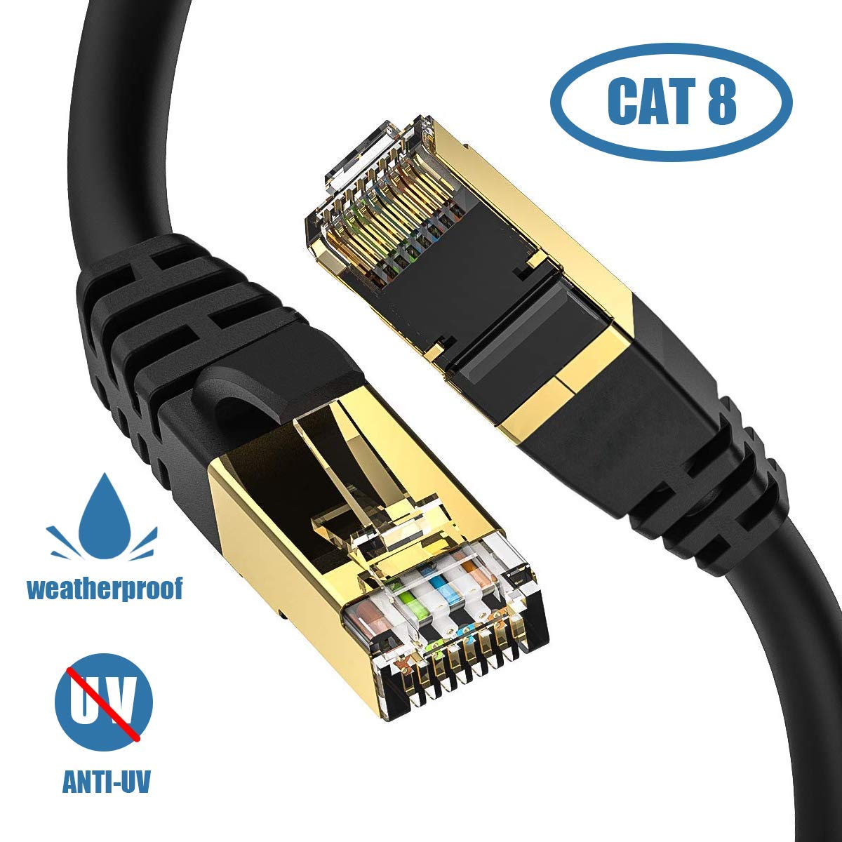 Amazon Com Cat8 Ethernet Cable Outdoor Indoor 3ft Heavy Duty Direct Burial High Speed 26awg Cat8 Lan Network Cable 40gbps 00mhz With Gold Plated Rj45 Connector Weatherproof For Router Gaming Xbox Ip Industrial Scientific