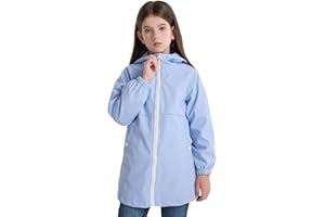 SOLOCOTE Kids Rain Jacket Hooded Lined Rubber RainCoats for Girls Boys Waterproof Windproof Size 5-14Y