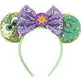 zhezesmila Mouse Ears Headbands for Women Shiny Bows Green Chameleon Costume Hair Accessories for Birthday Party Theme Park