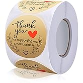 2 inch Thank You Stickers - 500 Count Thank You for Supporting My Small Business Stickers for Bags, Boxes, Envelopes, Ideal for Crafters, Bakeries & Small Business Owners