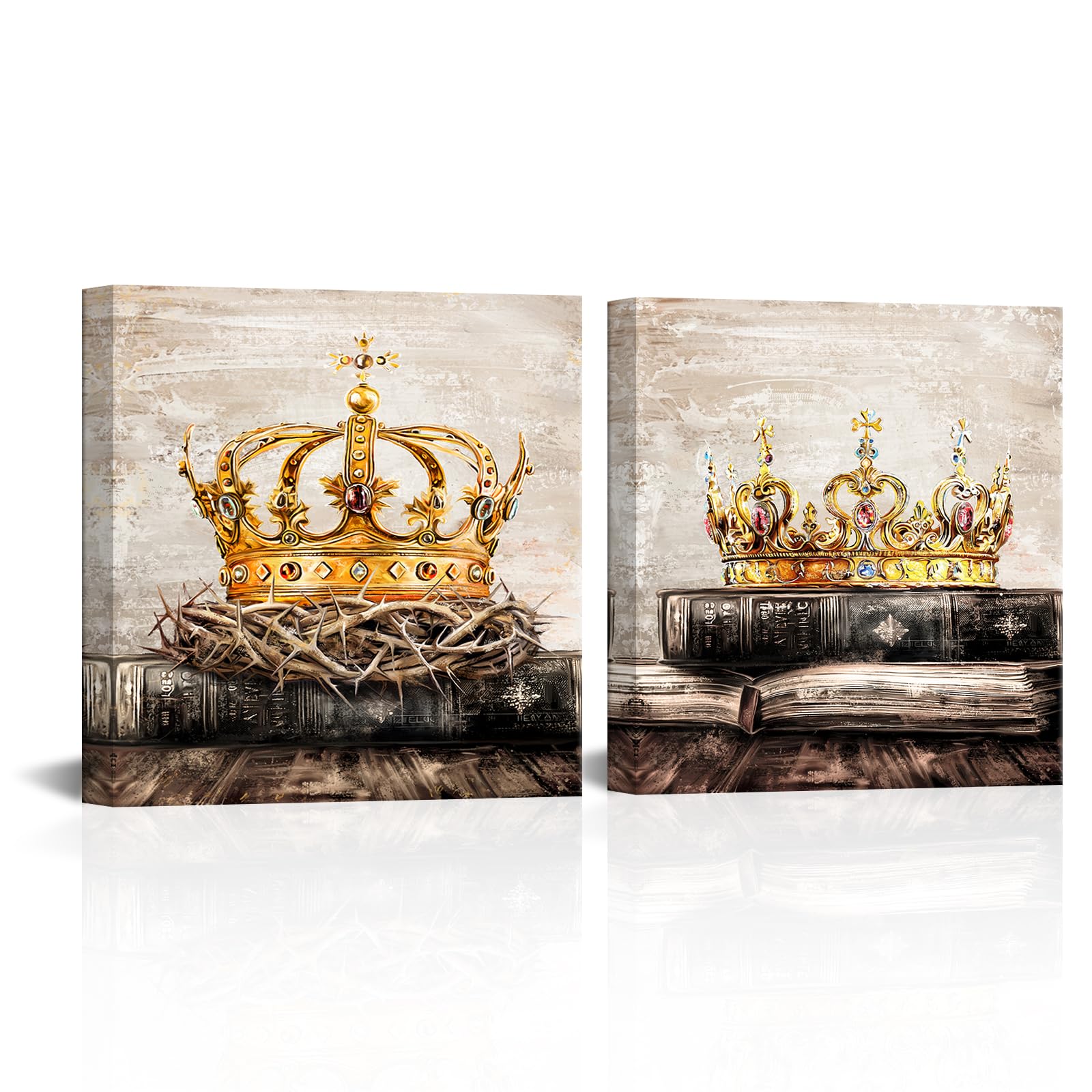 DuoBaorom Gold King Queen Crown Wall Art Set of 2 Panels with Antique ...