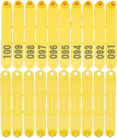 Farm & Ranch Yellow Nylon Ear Tags for Livestock (001-100) - Goat Sheep Cattle