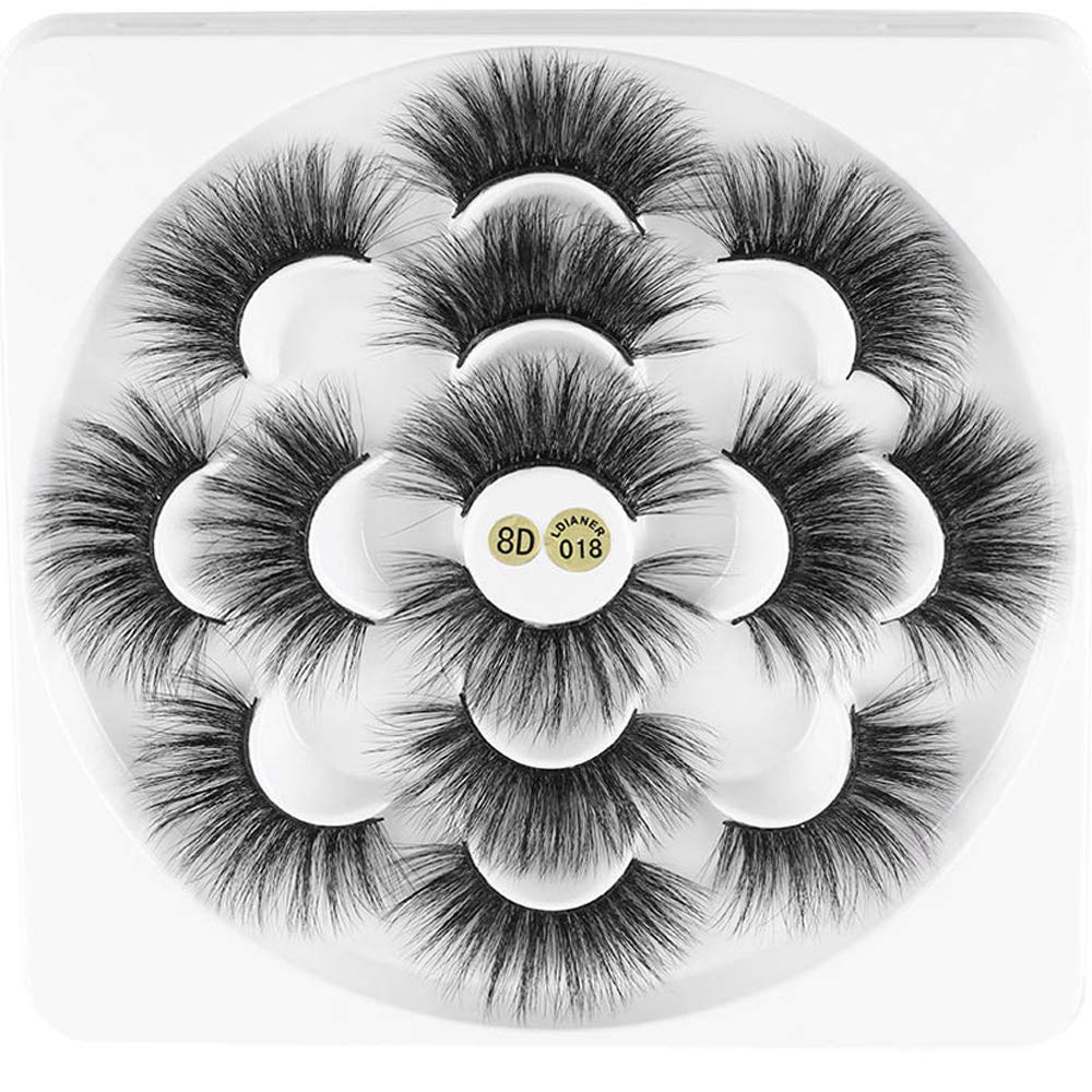 8D Mink Eye Lashes 7 Pairs 25mm False Eyelashes Wispy Fluffy Cruelty-free Thick Long Faux Mink Eye Extension Makeup Tools (8D-018)