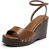 DREAM PAIRS Wedge Sandals for Women,Dressy Platform Square-Toe Ankle Buckle Studded Fashion Sandals for Summer