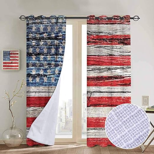 Amazon Com Rustic American Usa Flag 100 Blackout Lining Curtain