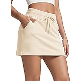 ODODOS Women's Cotton French Terry Skorts Drawstring Tie Built-in Shorts Daily Skirts with Pockets