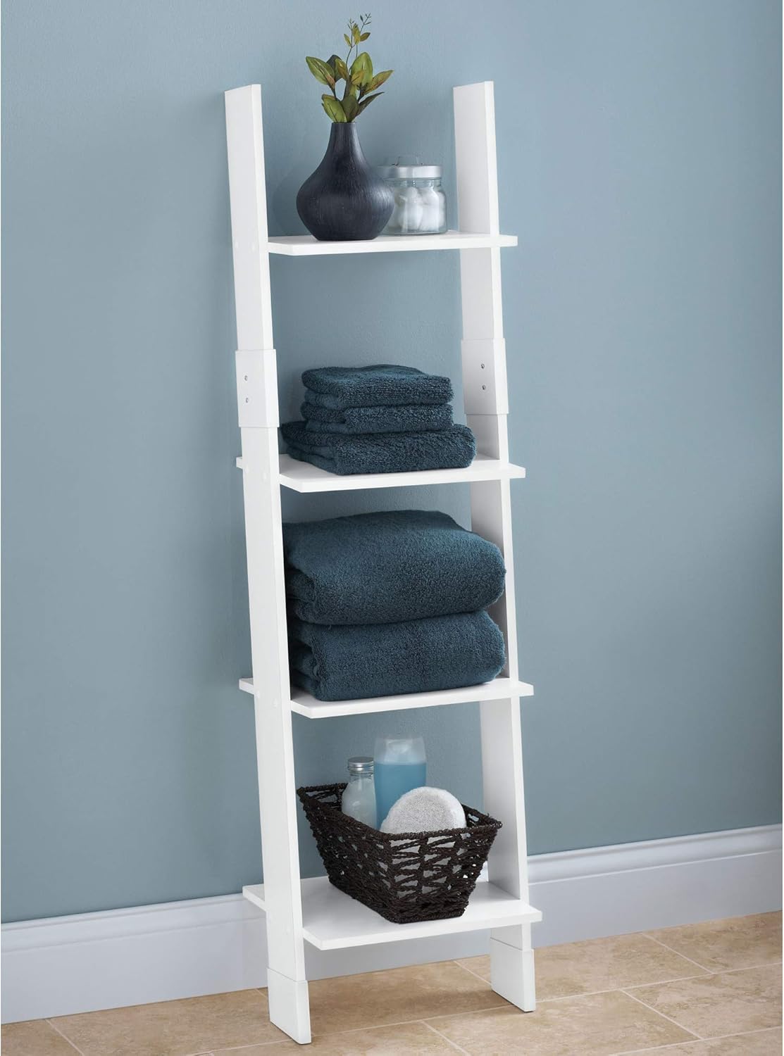 Zenna Home Ladder Style Bathroom Linen Tower, White: Home & Kitchen