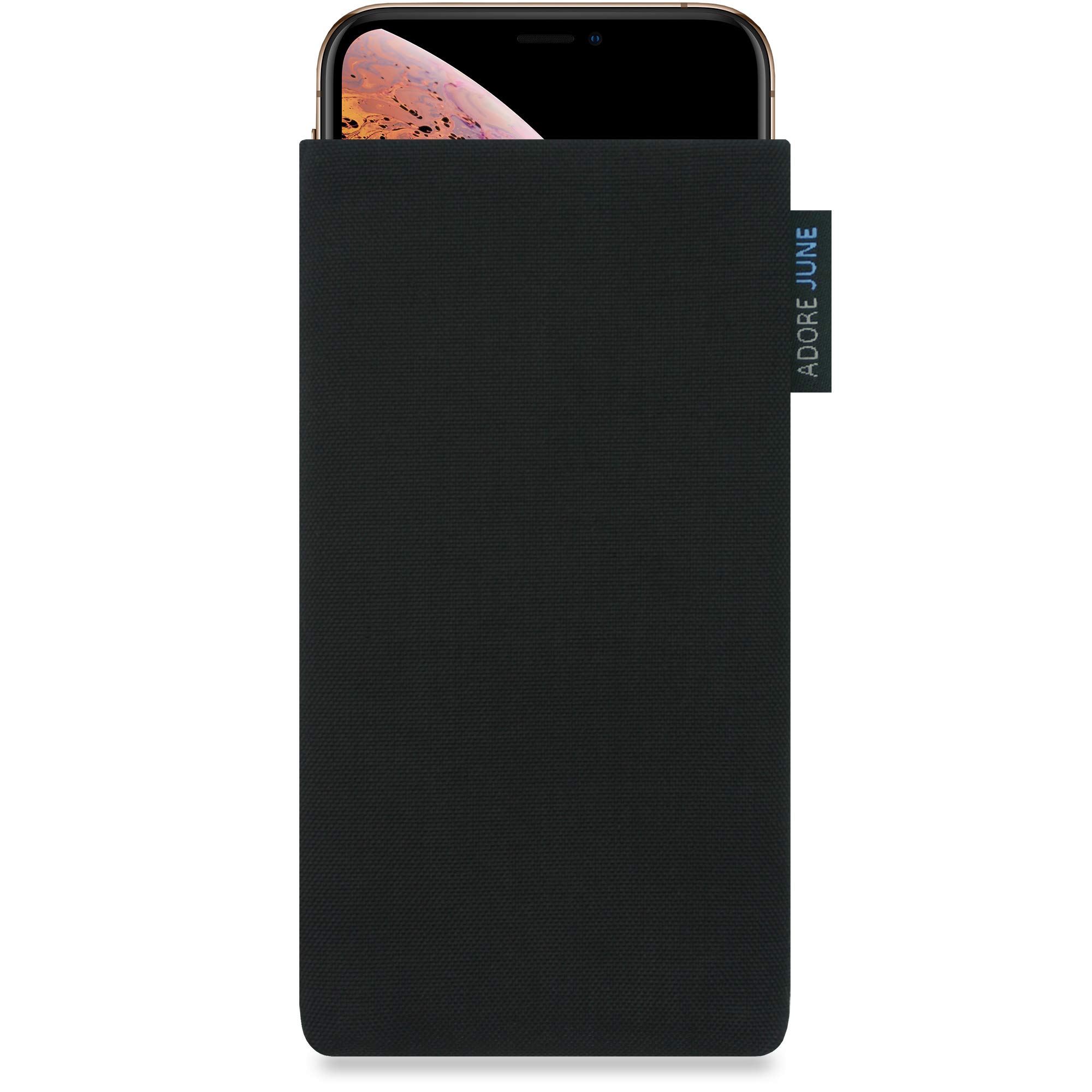 Adore June Apple iPhone XS and X Case, Pouch [Series Classic] Original Cordura [Custom Made] Fabric Sleeve [Display Cleaning Effect] for Apple iPhone XS / X [Black]