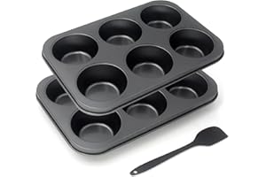 Bakexcel Non-Stick Jumbo Muffin Pans, 6-Cup Set of 2 Baking Pans with a Spatula for Extra-large Muffins & Cupcakes