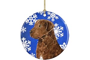 Caroline's Treasures Chesapeake Bay Retriever Winter Snowflakes Holiday Ceramic Ornament Christmas Tree Hanging Decorations for Home Christmas Holiday, Party, Gift, 3 in, Multicolor