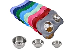Juqiboom Dog Bowls 2 Stainless Steel Bowl for Pet Water and Food Feeder with Non Spill Skid Resistant Silicone Mat for Pets Puppy Small Medium Cats Dogs