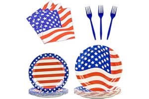 BOKFJBP 96PCS 4th of July Paper Plates and Napkins, American Flag Patriotic Party Supplies July 4th Plates Patriotic Plates Red White Blue Plates Perfect for Memorial Day Decorations, Serve 24