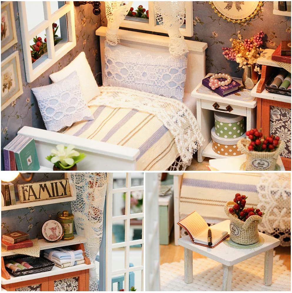 Fsolis DIY Dollhouse Miniature Kit with Furniture, 3D Wooden Miniature