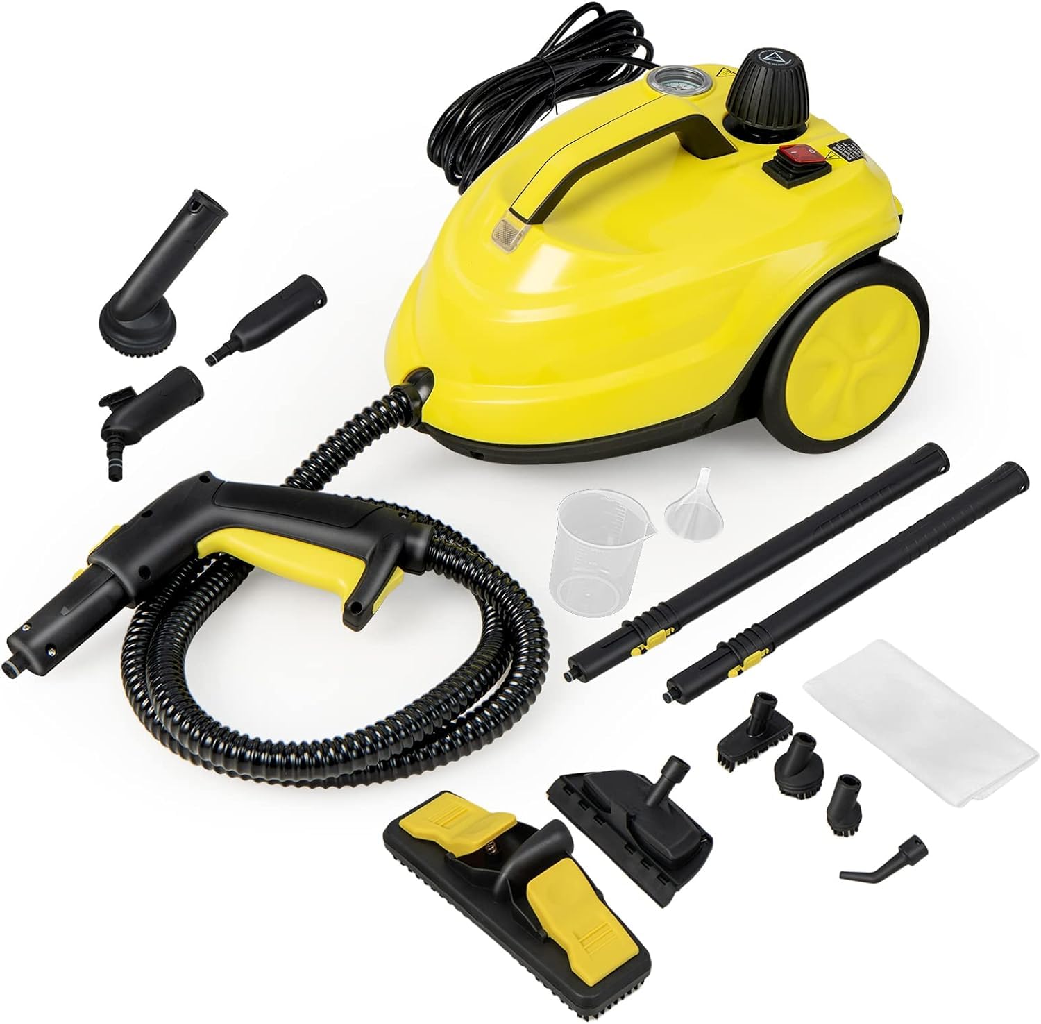 RELAX4LIFE Dampfreiniger 2000W, Dampfdruck: 5 bar, Tank: 1,8 L, Temperatur bis zu 160℃, Aufheizzeit: 8 min., Flächenleistung: 108 m², Steam Cleaner inkl. 13 Zubehör für Boden, Teppich, Fenster (Gelb)