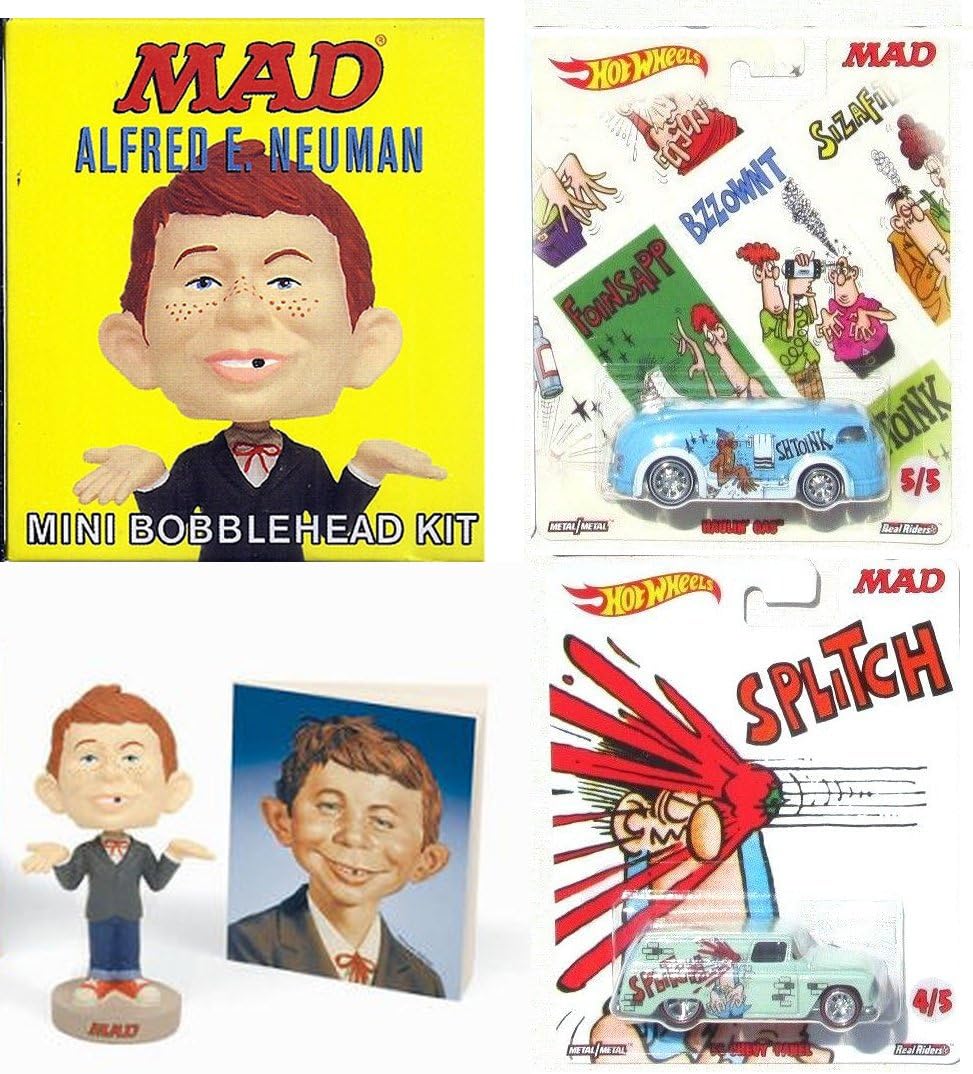 Mad Magazine Hot Wheels & Cheap Bobble-Head of Alfred E. Neuman Mini Kit Garbage Pack Don Martin Bus & Delivery Van Pop Culture Cars 2017 What Me Worry? Collectibles