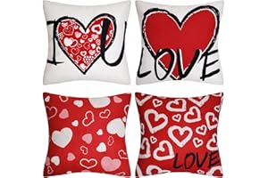 Fjgyjt 4Pcs Valentine's Day Pillow Cover Set 18x18 Inch Red Heart Print Linen Cushion Covers for Sofa Bed Decor