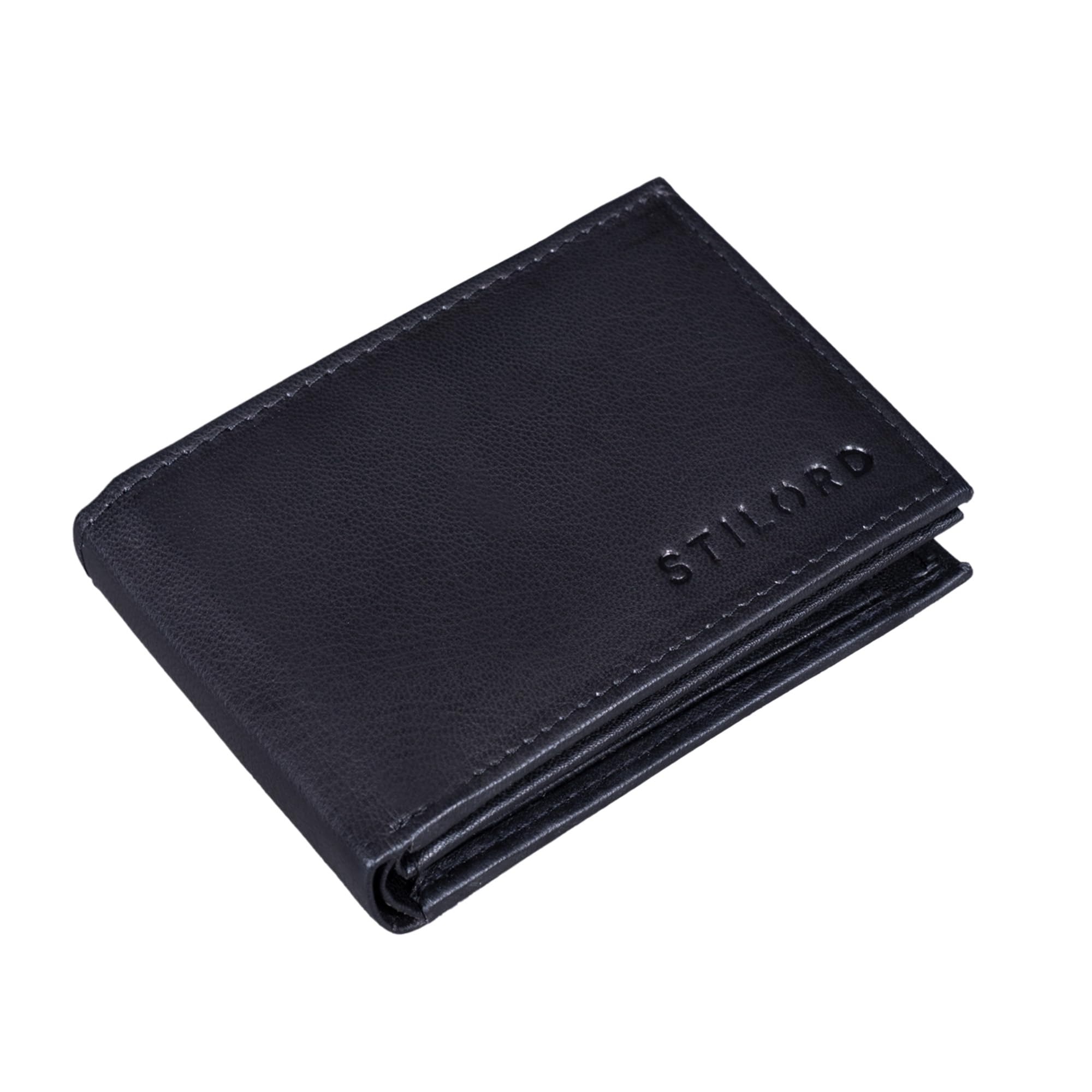 STILORD "Lincoln" Slim RFID Wallet Leather Mini Wallet for Men NFC Protection Vintage Purse Small Credit Card Holder Coin Pocket Genuine Cow Hide Gift Box Colour:Black