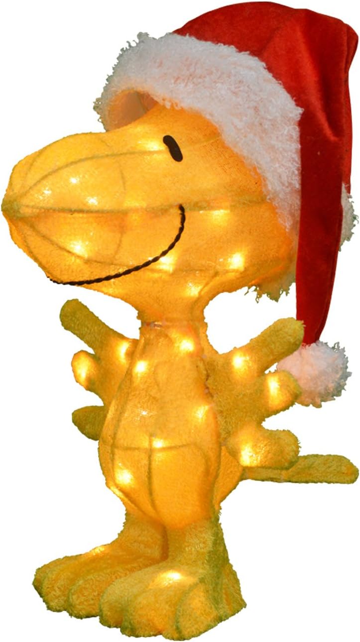Product Works Peanuts 3D Pre-Lit Woodstock in Santa Hat Christmas Yard Art, 18-Inch, 35 Lights